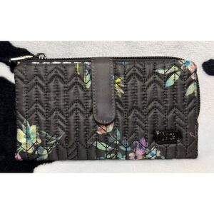 Lug Tram RFID Quilted Floral Wallet Black Multi Chevron Slim Bifold
